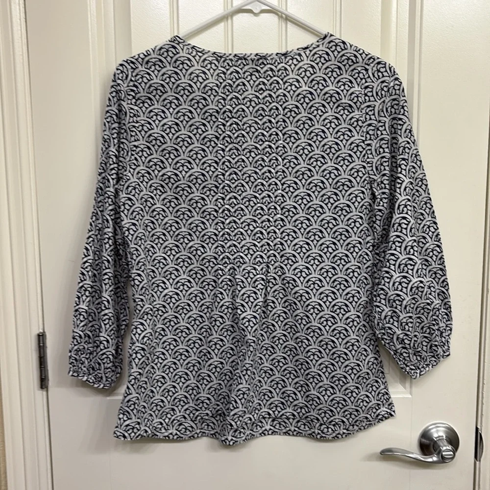Talbots Women’s 3/4 Sleeve Popover Tunic Sz XS Cotton Blue White Print - Picture 6 of 8